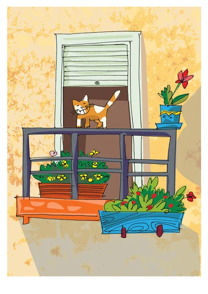 可爱的阳台-卡通 — 图库矢量图片