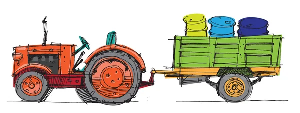 Tractor con remolque - dibujos animados — Archivo Imágenes Vectoriales