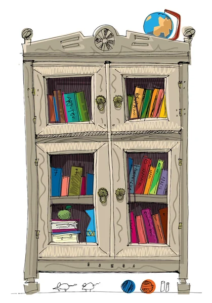Bookcase - interior - cartoon — Stock Vector