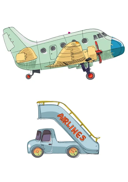 Вінтажний пасажирський літак і пандус — стоковий вектор