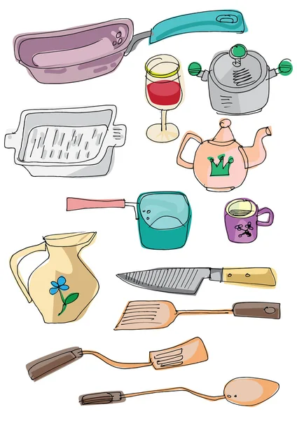 Ustensiles objets - dessin animé — Image vectorielle