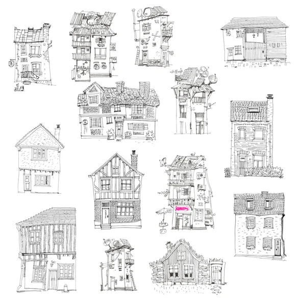 Set of vintage facades - cartoon - contour — Stock Vector