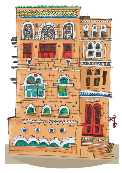 Architecture traditionnelle en Sanaa, Yémen — Image vectorielle