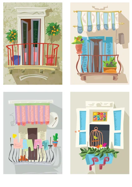 Leuk balkon - cartoon — Stockvector