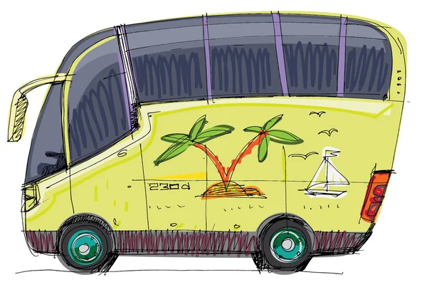 Autocarro turístico - banda desenhada —  Vetores de Stock