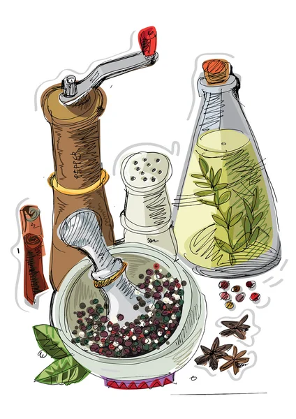 Still life with spices — Stock Vector