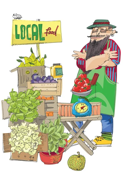 Vendedor de produtos cultivados localmente — Vetor de Stock