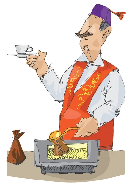 Turkish man making traditional coffee — Stock Vector