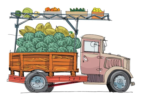 Vehículo lleno de frutas y verduras — Vector de stock