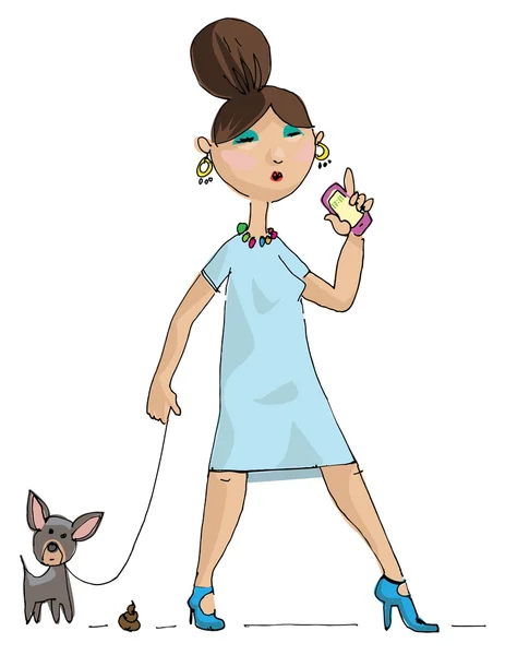 Гламурна дівчина з маленьким собакою — стоковий вектор