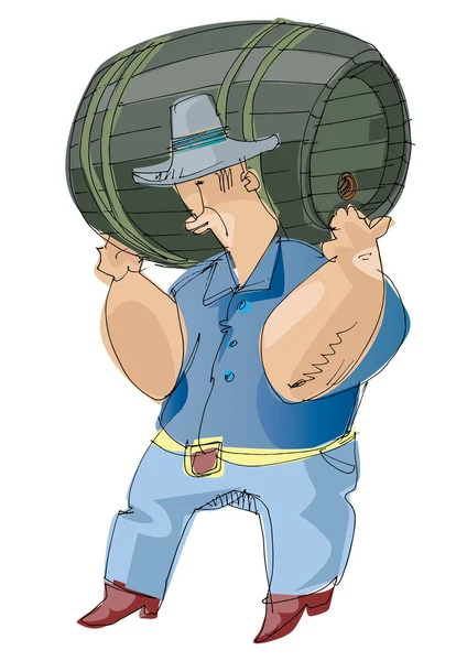 Hombre llevando barril con alcohol — Vector de stock