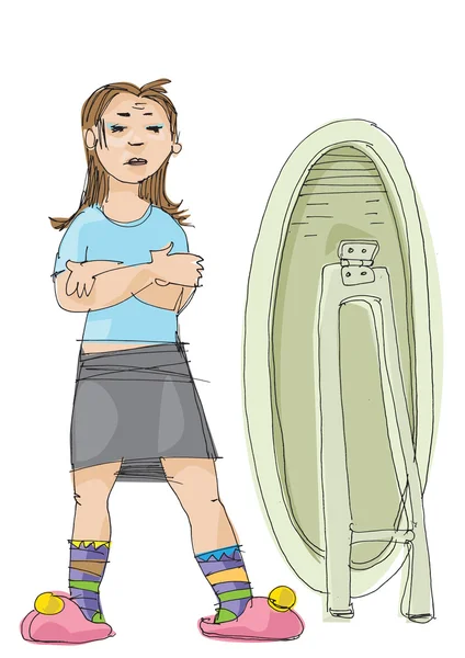 Girl standing in front of mirror — Stock Vector