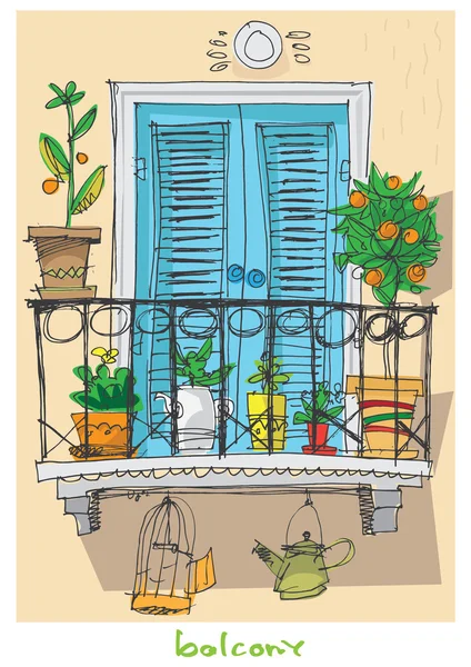 可爱的阳台-卡通 — 图库矢量图片
