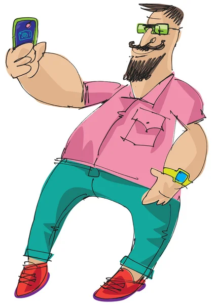 Hipster chico tomando selfie — Vector de stock