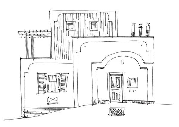Санторини, Греция, фасад - карикатура — стоковый вектор