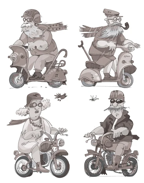 Personas mayores que viajan en scooter — Vector de stock