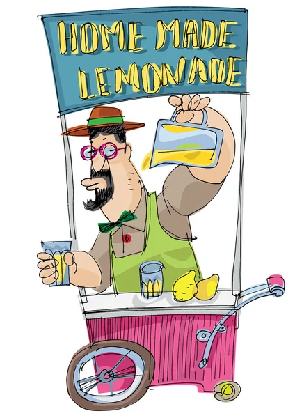 Levensmiddelen fest - detailhandelaar is gieten limonade — Stockvector