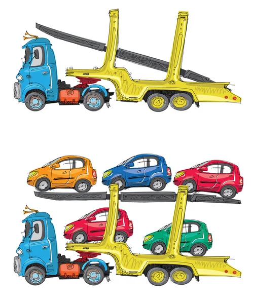 Car transporter - kartun - Stok Vektor