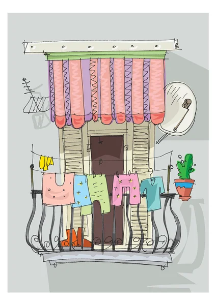 Lindo balcón - dibujos animados — Archivo Imágenes Vectoriales