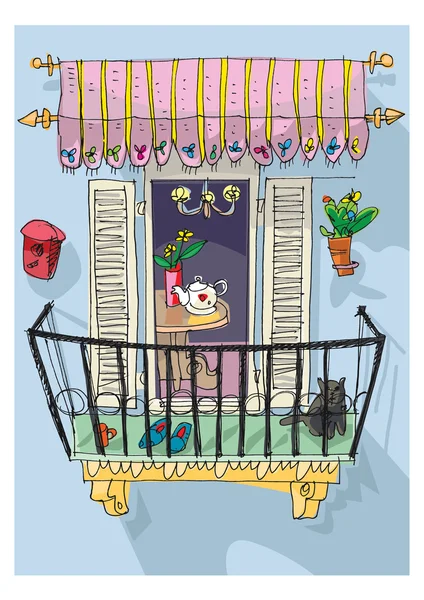 Leuk balkon - cartoon — Stockvector