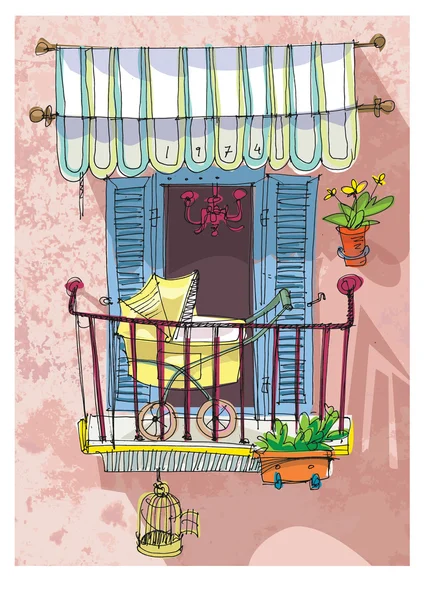 Balcon mignon - dessin animé — Image vectorielle