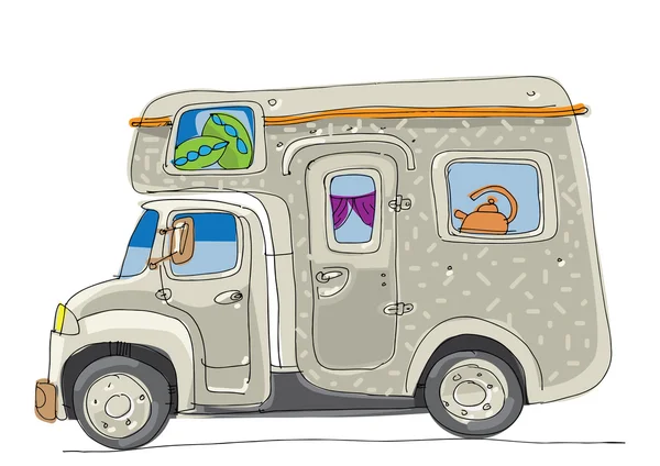 Caravan - camper - cartone animato — Vettoriale Stock