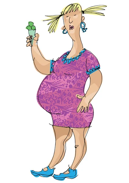 Pregnant woman with ice cream - cartoon — Stock Vector