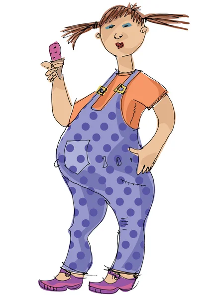 Pregnant woman with ice cream - cartoon — Stock Vector