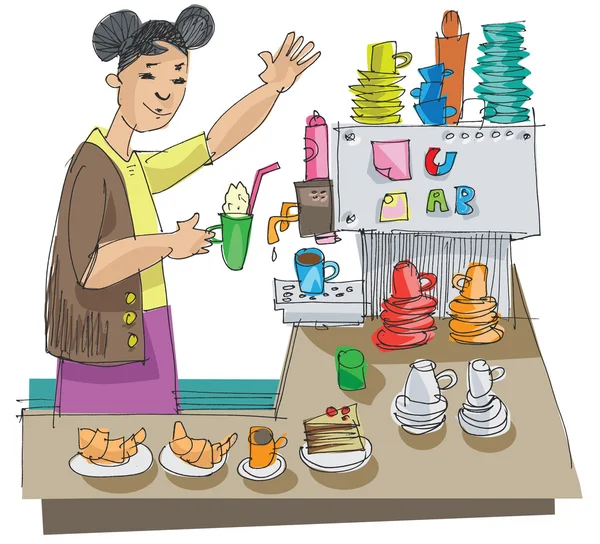 Menina barista - desenho animado —  Vetores de Stock