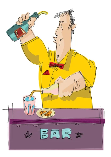 Barman trabajador - dibujos animados — Vector de stock