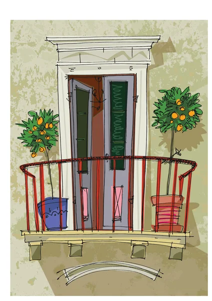 Leuk balkon - cartoon — Stockvector