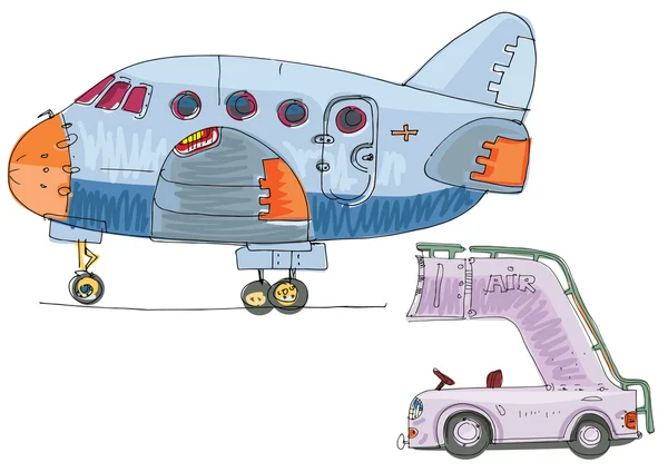 Вінтажний пасажирський літак і пандус — стоковий вектор