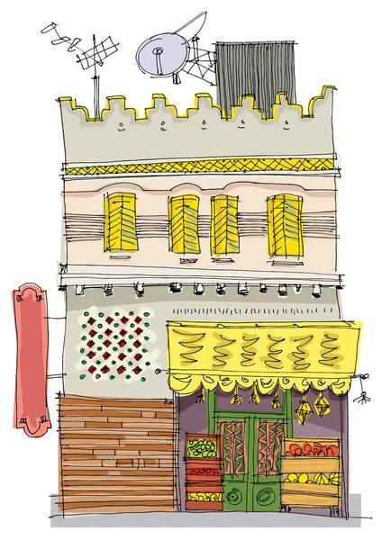 Fațada tradițională din Orientul Mijlociu — Vector de stoc