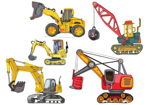 set of excavators - cartoon