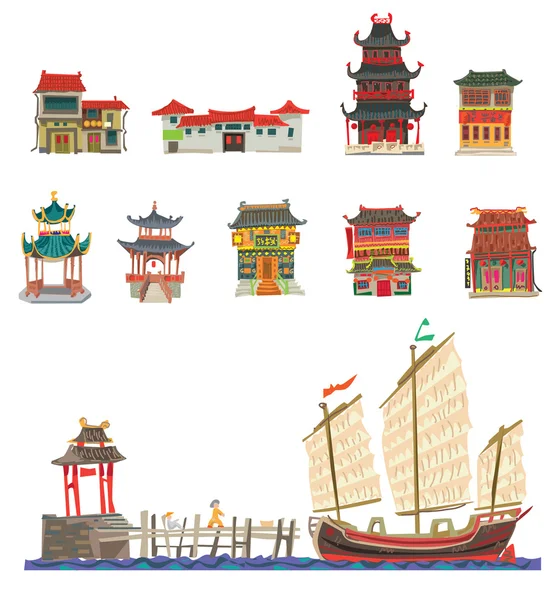 Fachada china - vintage — Vector de stock