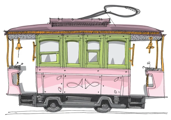 Старинный трамвай - мультфильм — стоковый вектор