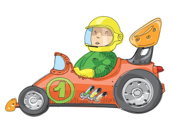 Niño en coche de juguete — Vector de stock