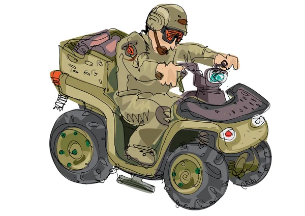 Bicicleta quad militar - dibujos animados — Vector de stock