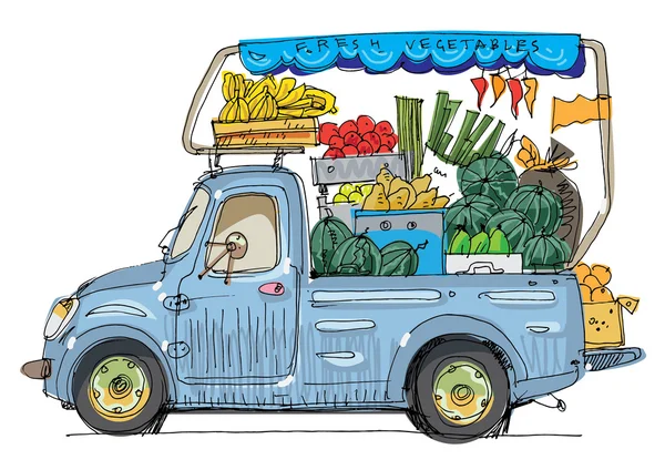 Vehicle full of fruits and vegetables — Stock Vector