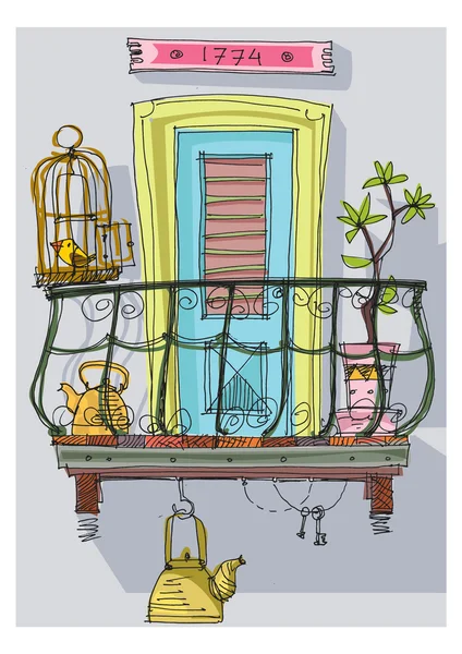 Balcon mignon - dessin animé — Image vectorielle