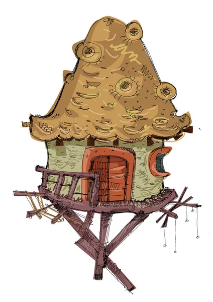 Linda casa de árbol de madera — Vector de stock