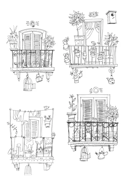 Set of cute balconies — Stock Vector