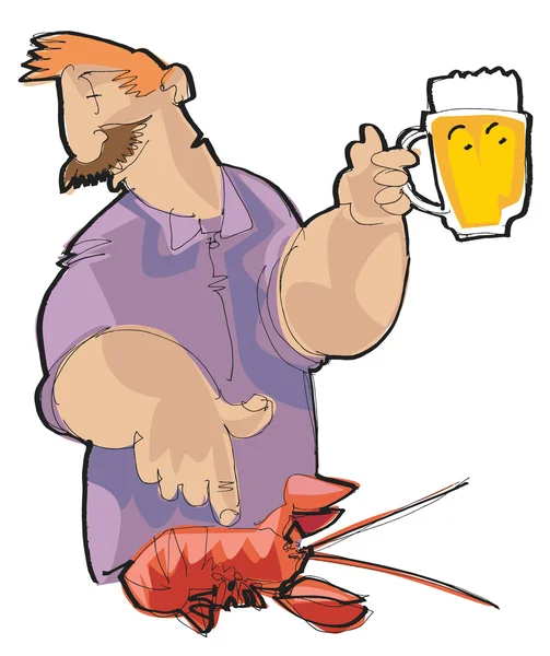 Homme avec homard et bière — Image vectorielle