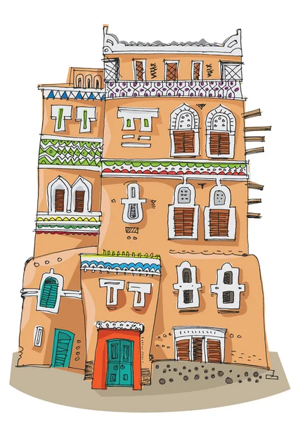 Traditionele architectuur in Sana'a, Yemen — Stockvector