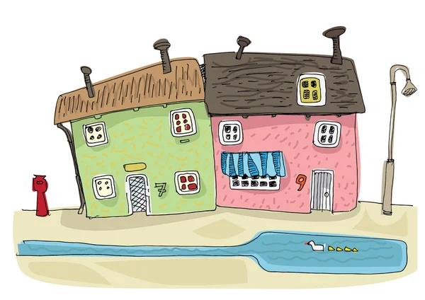 Lindas casas junto al mar - dibujos animados — Archivo Imágenes Vectoriales