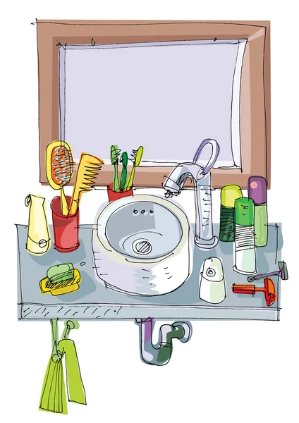 Miroir et coiffeuse avec cosmétiques — Image vectorielle