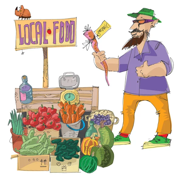 Vendeur de produits cultivés localement — Image vectorielle