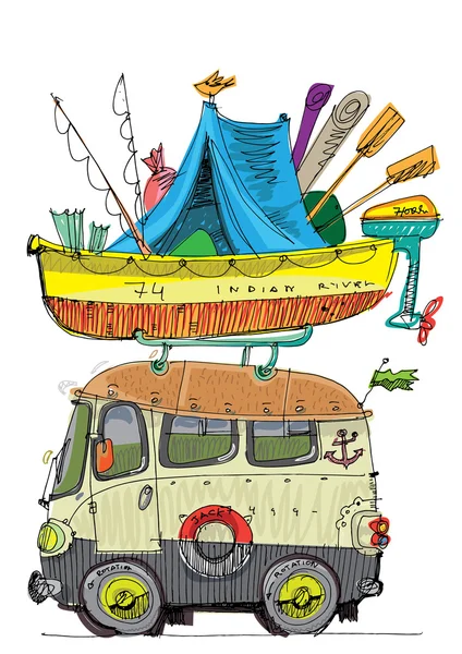 Autocarro turístico - banda desenhada —  Vetores de Stock