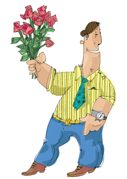 Man met de bloem - daten — Stockvector