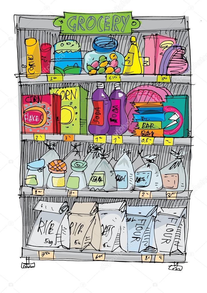 grocery stand - cartoon